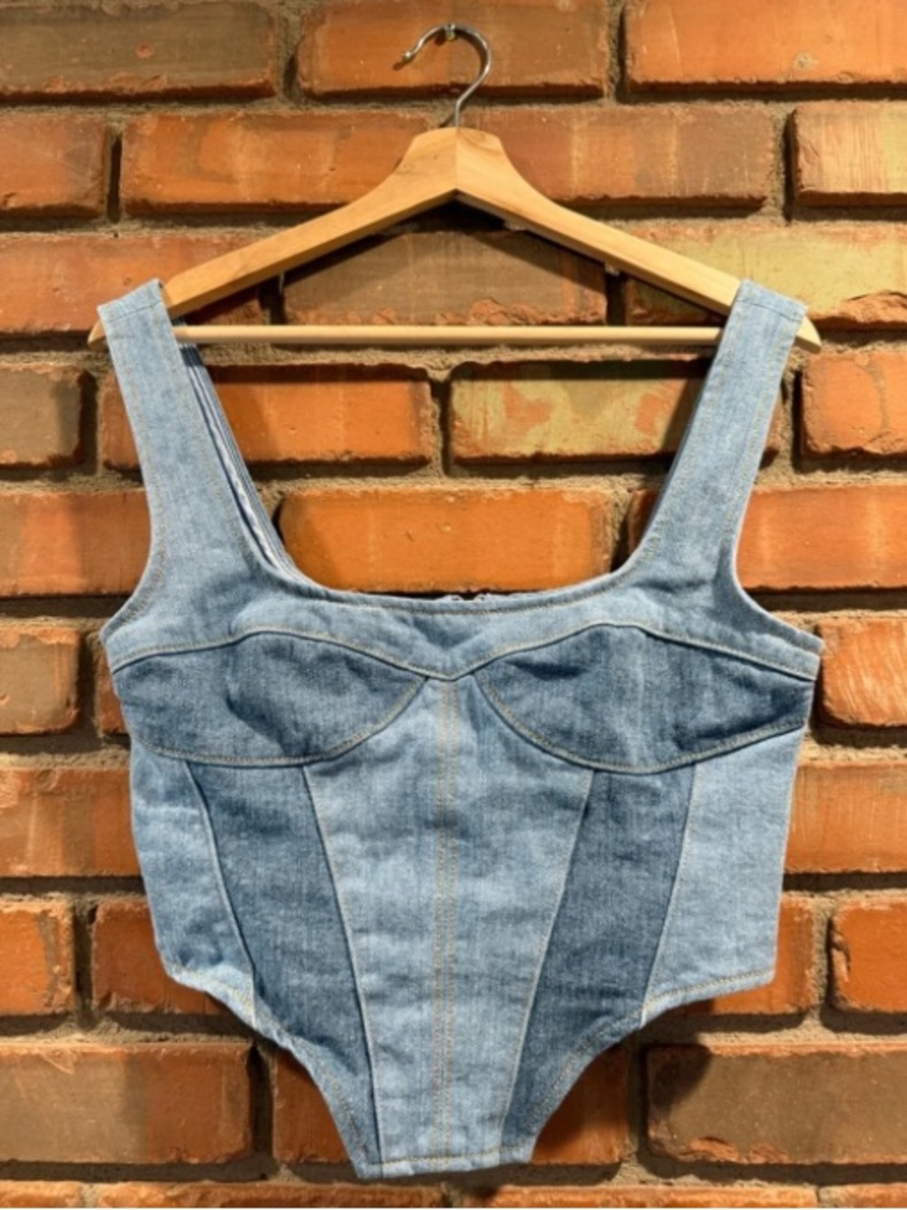PrettyLittleThing Structured Denim Corset Crop Top, size 8 - Like new!